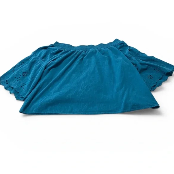 Lane Bryant Teal 22/24 Women’s Boho Off Shoulder Peasant Top Eyelet Flowy - Picture 2 of 13